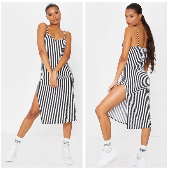 NEW PrettyLittle Thing stripe jersey midi dress - Picture 1 of 4